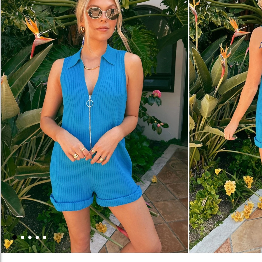 Blue Sleeveless Zip-Up Romper